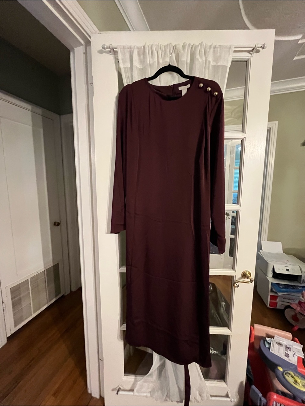 H&M Long Sleeve Burgundy Midi Dress with Shoulder Buttons